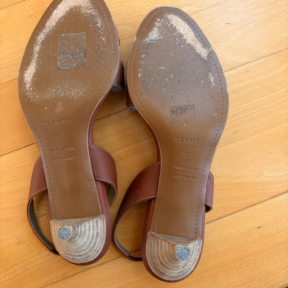 36.5 Hermes Brown Women's kitten heel sling back - Picture 6 of 7